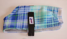 Load image into Gallery viewer, handmade dog coats, handmade dog coat, custom dog fleece coat, custom dog fleece sweaters, baby blue plaid fleece dog coat, baby blue plaid fleece dog sweater, handmade pet coat, dog sweaters, blue plaid dog coat, custom dog coats, pet coat, fur baby coats, handcrafted dog coat
