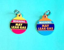 Load image into Gallery viewer, dog funny id tags, id tags for dogs, funny saying dog tags, warning may leak gas dog tag, dog tags
