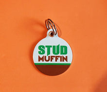 Load image into Gallery viewer, dog funny id tags, id tags for dogs, funny saying dog tags, stud muffin dog tag, dog tags

