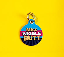 Load image into Gallery viewer, dog funny id tags, id tags for dogs, funny saying dog tags, miss wiggle butt dog tag, dog tags
