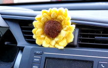 Load image into Gallery viewer, natural car air freshener, car air freshener, non-toxic car air freshener, essential oil car air freshener, handmade felted sunflower, handmade essential oil car air freshener
